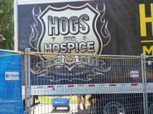 The cooler transport for the beer area showing the Hogs for Hospice logo.