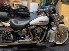 S&S teardrop air sucker to compliment the 33" fishtails. Cobra rack (awesome). Sundowner seat is comfy but not the look. HD doesn't make engine guards in the retro style YET for the new softtails. Bag is a saddleman and is perfect for back and forth to work and i can pull the rack in under 5 seconds to go cruising.