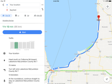 The normal route up the Lake Huron shoreline.

