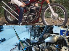 So i taped a broom stick and floor trim to the bike.  Trying to mimic some staggered high pipes.  I think it would look good, like on the red bike 