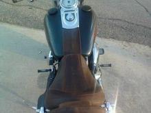 My Fat Bob with the Distressed Leather Seat, Pillion, Sissybar Pad and Tank Strap.