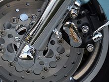 Lower fork and front disc brake.