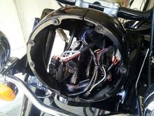 Nacelle after installation.  Organized in a way as to not create parts rubbing against each other.  Wanted very little movement in the wires as I turned the handlebars back and forth.
