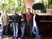 The boys leaving the Beverly Hills Hotel and heading to The Mansion