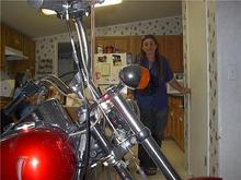 bike in kitchen, yea he's at it again :)