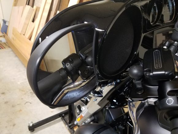 Fairing mount mirrors! These are way easier to install..... Harley had now added markers in the fairing showing where to drill the holes.