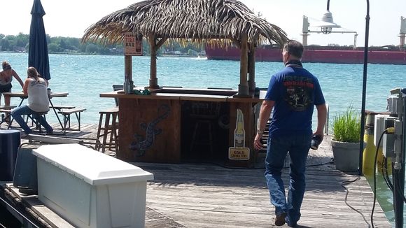 Back in Canada on Robs dock in Sombra. Was time for a cool down before heading north back to Sarnia. Another great day of riding with great friends!