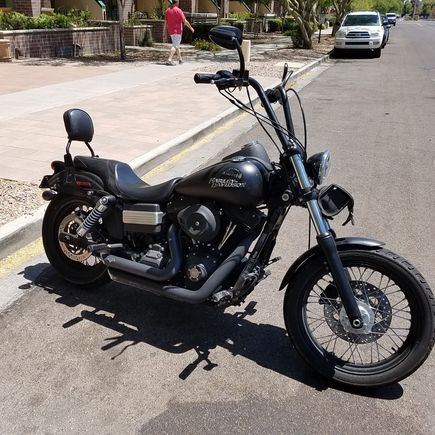 If you look close you can see the rightside of the apes are bent back a bit. You can also see the golf ball size dent that i have to work out of the tank. All in all though the bike was a bargin and i love it. 