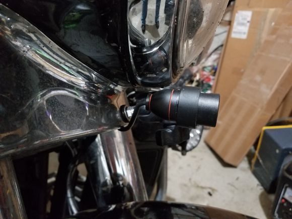 Side view of the front camera and the RAM mount.