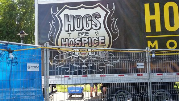 The cooler transport for the beer area showing the Hogs for Hospice logo.