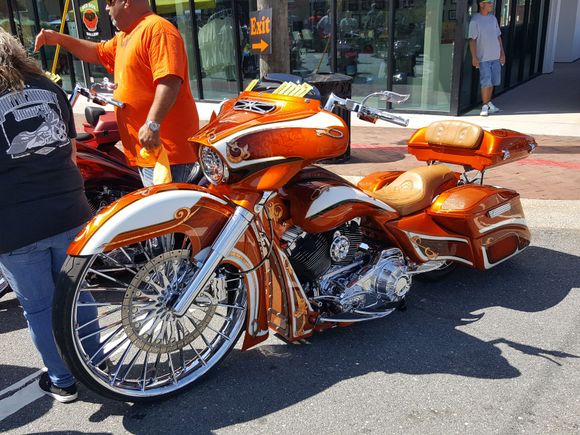 My Favorite. He said this bike won best Paint at Sturgis. 32 inch front wheel.