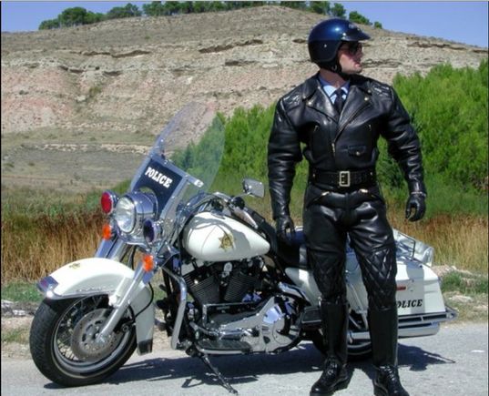 Bagger Fashion Police™ officer Rip von Chaps is on duty, keeping a steely eye out for any rider not wearing their bags.