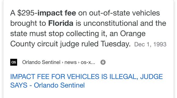 Impact fee has been gone for quite a while. They do charge a $225 fee for a first time Florida plate (new vehicle on the road). 