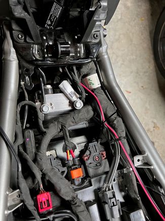 Red and black wire coming out of the black box continue to heated gear locations, all in factory harness.  