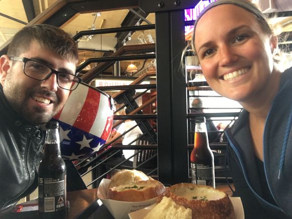 Can't go wrong with clam chowder in a sour dough bread bowl. I parked the hog at the Harley dealer just a few streets up....