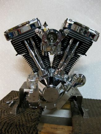 S&S 80" polished cases  w/ 96" stroker kit, S&S lifters and 561 cam w adj rods, S&S 2 piece rocker boxes, S&S chromed G carb w venturi, ported heads w ss os valves