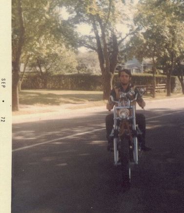 First Harley-56 Panhead: bored, cams, 4 over forks.