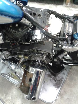 Pulled oil tank to blast the chrome off ...to dissipate more heat ...5/16