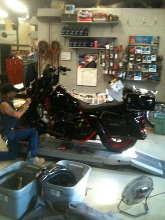 finishing buttoning her up. my last name is Corbin, no relation to THE MAN, but, i always use his seats. heated, dual touring saddle, with oval back rest. also, heated hand grips. like i said, comfortable.....