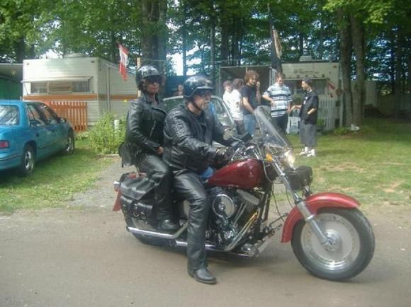 MY BROTHER AND HIS WIFE OF TO THE RALLY ON HIS 95 FAT BOY