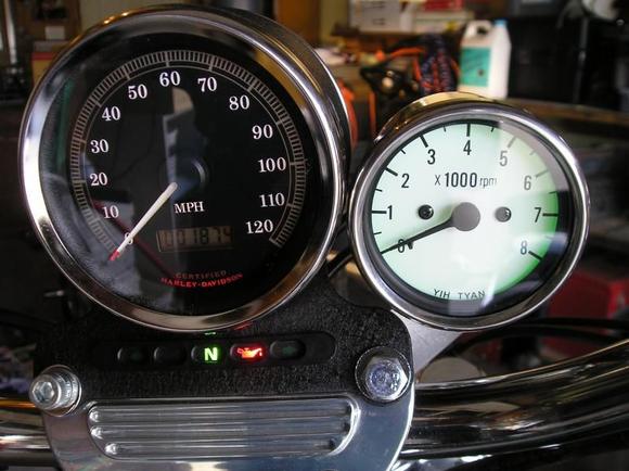 Tachometer added...color-changing back lit by button....