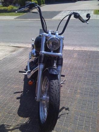 Up front, 12" Burly narrow ape