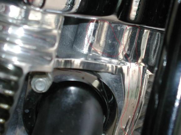 two cracks in front head (outlined) 127 Ultima with only 1,711 miles and not even rode hard