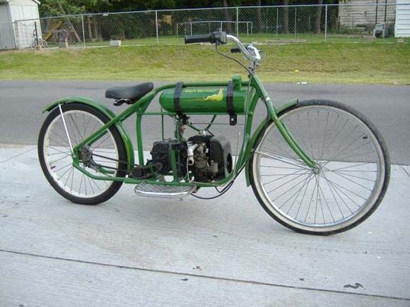 Good friend of mine in Oklahoma built this one himself. Chopped up an old bicycle frame, welded this and that, and used an engine from an old Maytag washing machine.