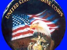 Airbrushed USMC eagle and flag on tire cover - www.purrfectionairbrush.com