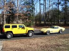 My 2 yellow toys, the 06 H3, and the 69 Vette.