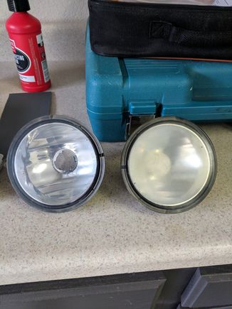 Before on the right, After sanding but before clear coat and final sand and polish on the left