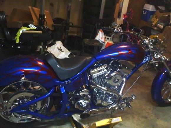 Home Built Custom Chopper. 
S&amp;S 117" Evolution 
Baker 6 Speed Drop Slammed Clutch
300 Rear Tire
Southern Motorcycle Frame 46 degree Rake
Total Cost build: $68,000

This bike took me over 6 months to build due to funds and special parts I had to fabricate.