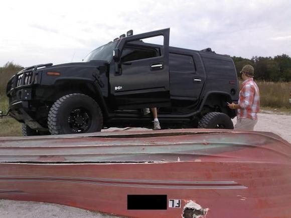 Parked on an abandoned boat.