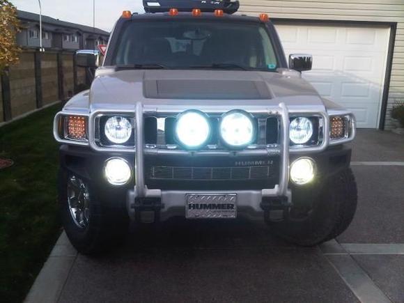 -Hella 4000 Euro's converted to 6000k HID
-Factory Headlights to 6000k HID
-Factory Fogs to 3000k HID(insanely bright!)

all PILOTHID kits
