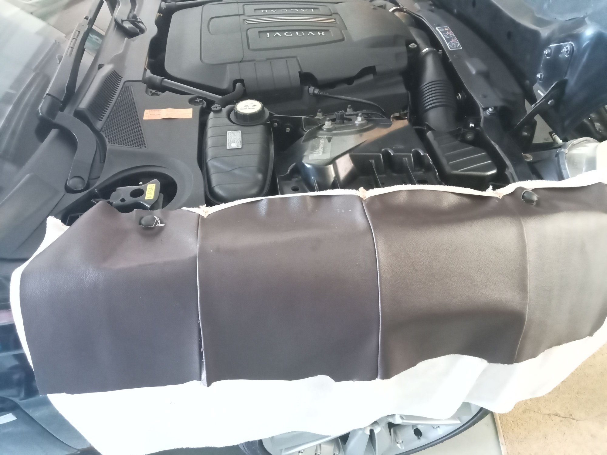Towel and leather from an old sofa.