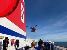 Helicopter practice winching off ferry