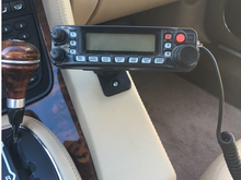 Ham radio control head as seen from the driver seat.