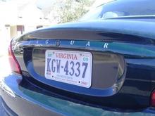 Closeup of the &quot;Jaguar&quot; in the trim above the license plate.  Pretty easy to do.  Note, the letters are part of the trim, not the normal &quot;stick on&quot; lettering elsewhere.