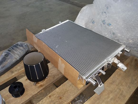 Aftermarket supercooling radiator, very well made. Was totally custom and that part alone took over a month to receive as it was being custom made.