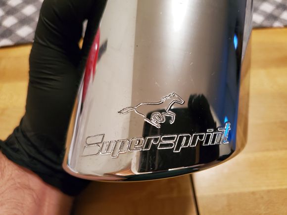Chrome exhaust tips, SuperSprint Lazer etching