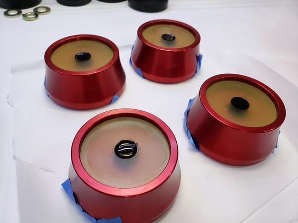 FlexSeal inside of Maroon Aluminum Cups' and Vulcanized Rubber Discs' Holes