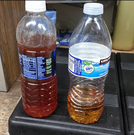 example of the brake fluid I flushed from new and old.