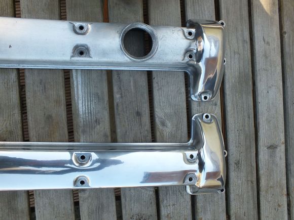 Close up of a slight polish at the top and a full polish below.