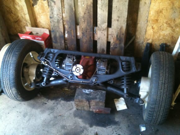 My subframe on its wheels before I put it in the car during my rebuild.