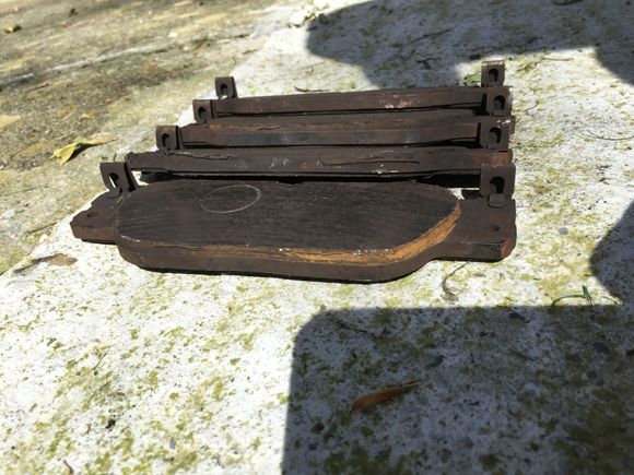 From front to back: Outer driver, inner driver, outer passenger, inner passenger. Front brake pads.
