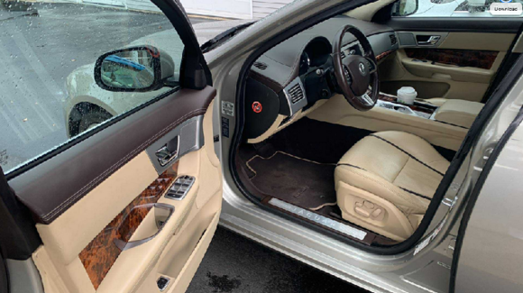 Clean and unmarked interior.  Still smells new, and leather is soft.