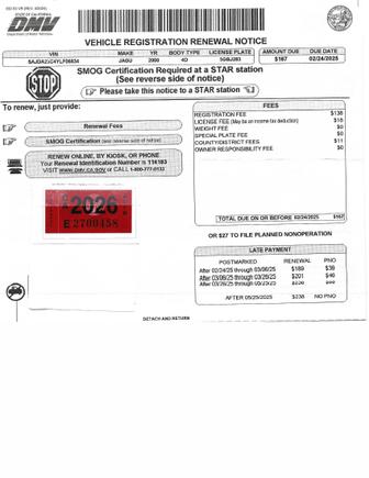 CA Paid Registration through 02/26 Buyer does not have to do anything except pay a $15 Transfer Fee