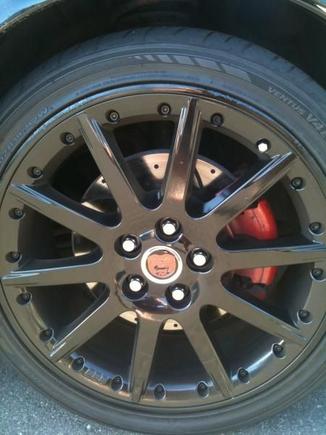 Powdercoating too expensive?
We painted these from Silver to Gloss Black!
25 bucks for all 4!  Primer, Engine Enamel, and High Heat Clear!  Installed Performance Rotors and Painted the Calipers.  Just a nice personal touch :)  Mina Gallery center caps