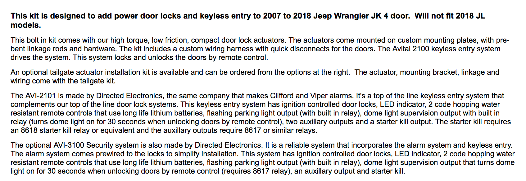 Audio Video/Electronics - Power door lock kit w/ alarm & keyless entry (for 07-18 JKU Wrangler 4dr) - New - 2007 to 2018 Jeep Wrangler - Avondale, AZ 85323, United States