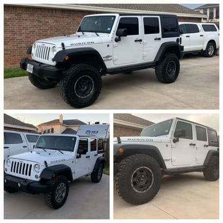 Bottom left is stock.  Bottom Right is with the wheels and tires.  Top is after the Rubicon Express 3.5" Sport w/ hi-steer kit.